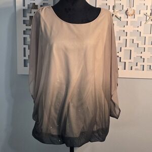 Sara Michelle Blouse Top 1X Womans Plus Brown Ombre Shimmer Elastic Waist Lined